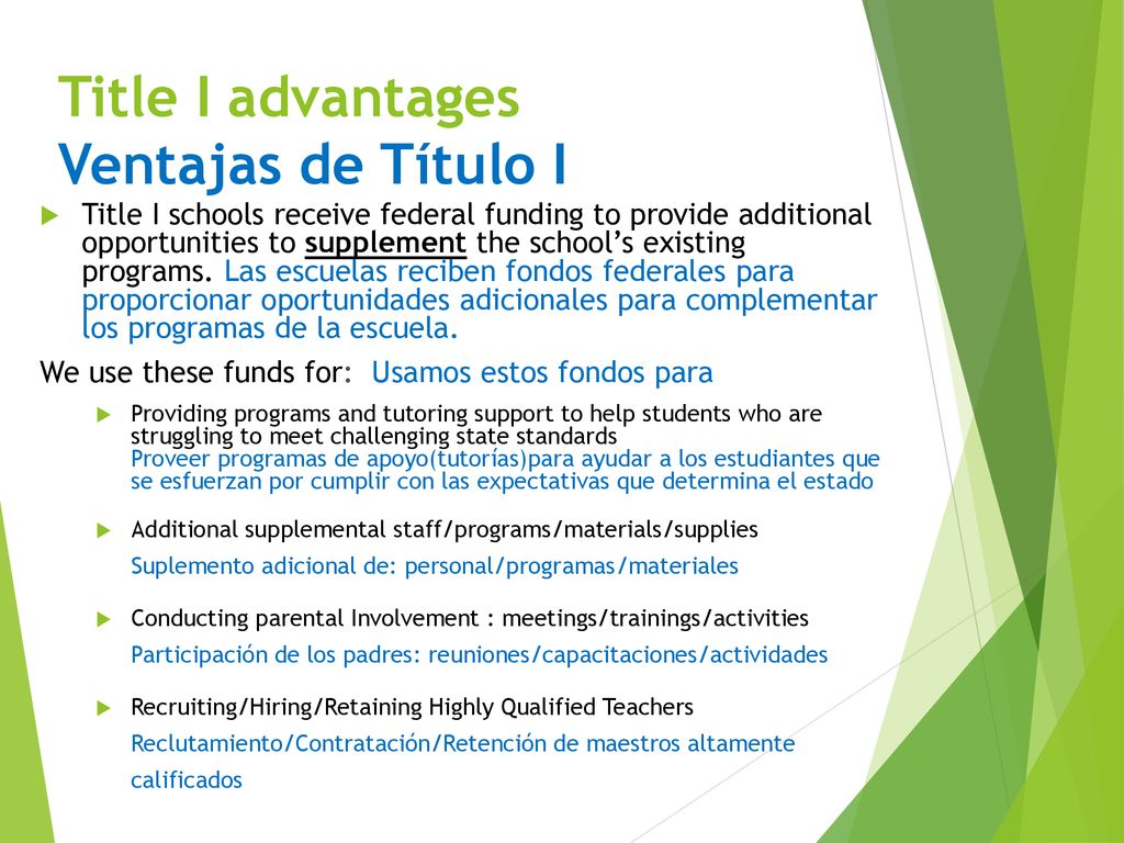 Title I advantages Ventajas de Título I