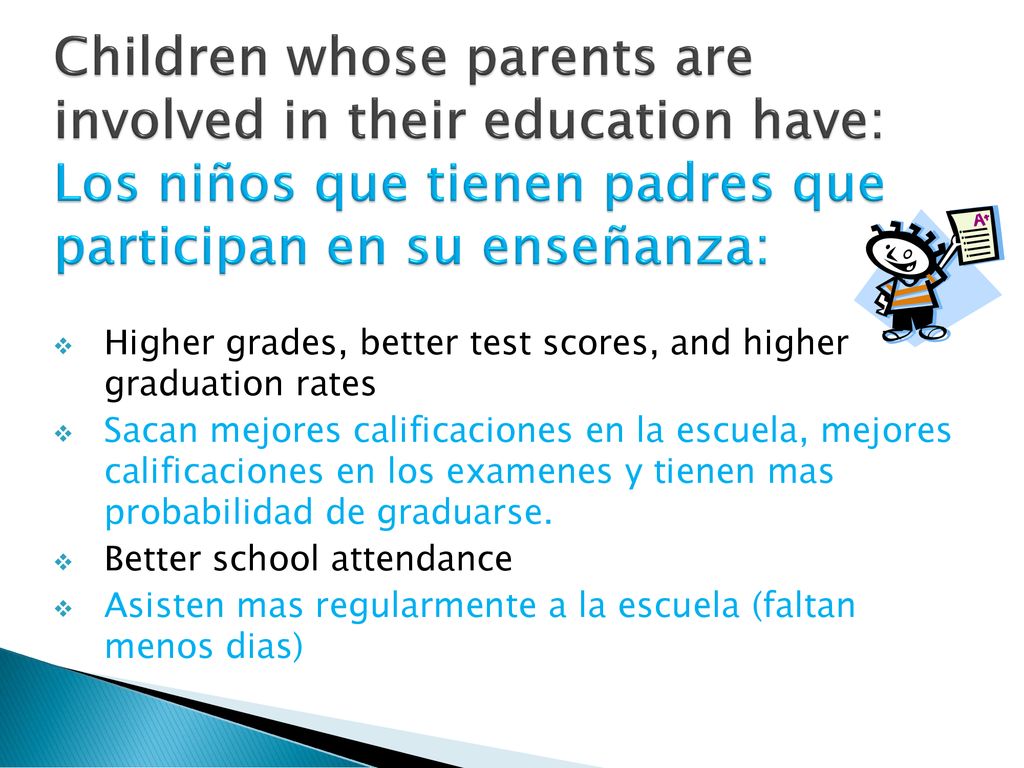 Children whose parents are involved in their education have: Los niños que tienen padres que participan en su enseñanza: