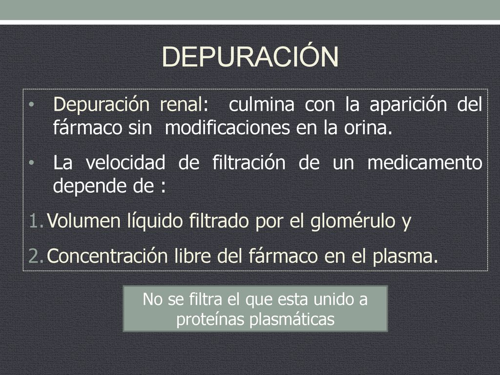No se filtra el que esta unido a proteínas plasmáticas
