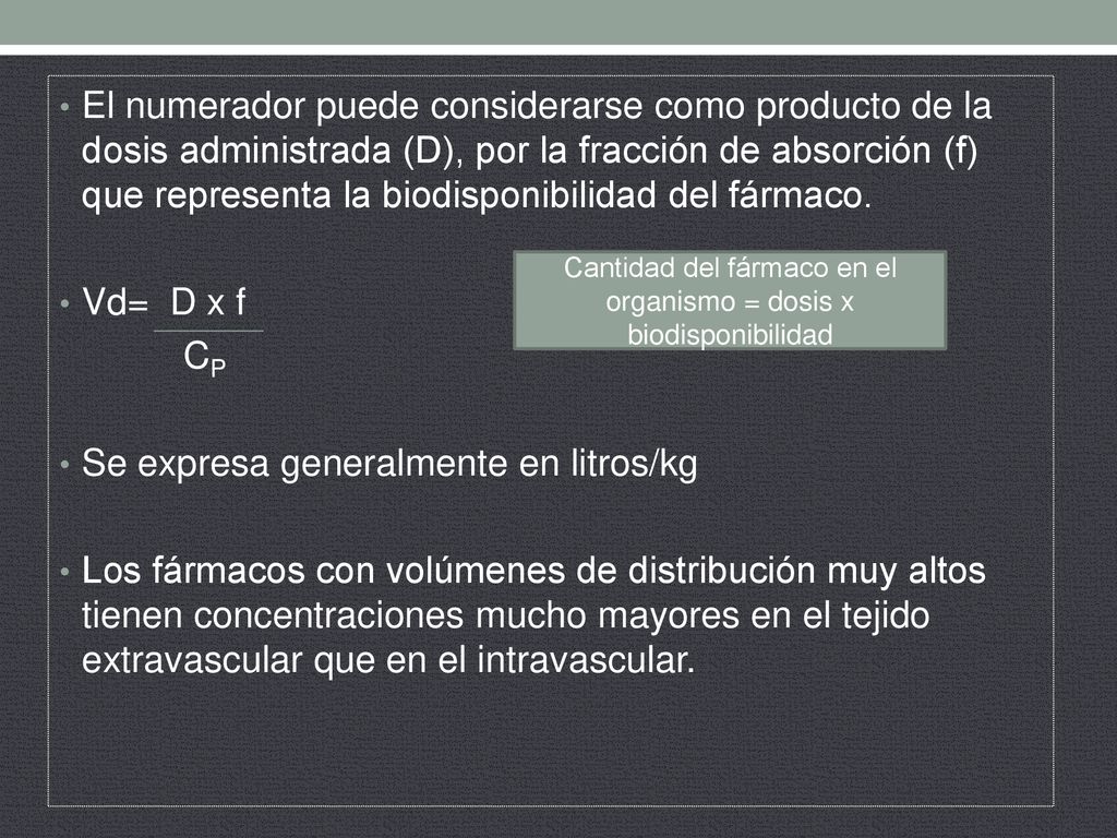 Cantidad del fármaco en el organismo = dosis x biodisponibilidad