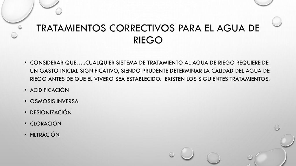 Tratamientos correctivos para el agua de riego