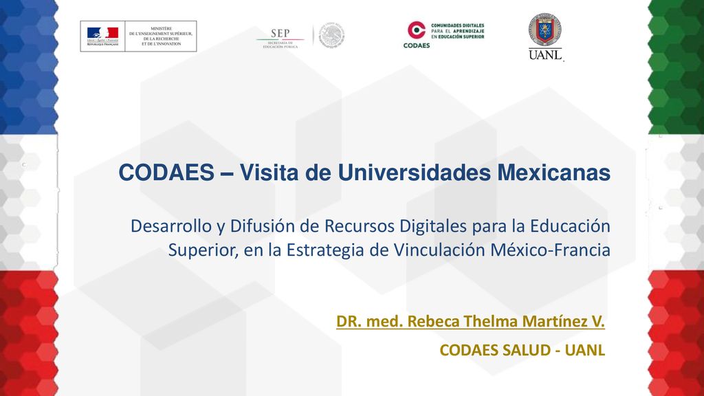 CODAES – Visita de Universidades Mexicanas Desarrollo y Difusión de Recursos Digitales para la Educación Superior, en la Estrategia de Vinculación México-Francia