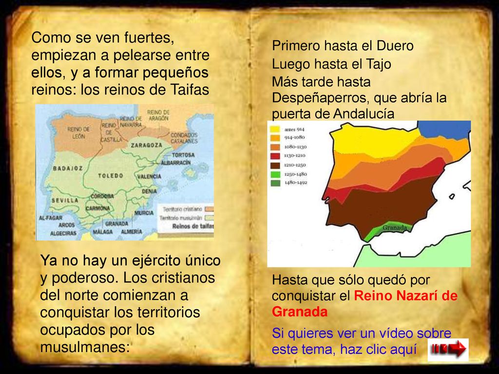 Como se ven fuertes, empiezan a pelearse entre ellos, y a formar pequeños reinos: los reinos de Taifas