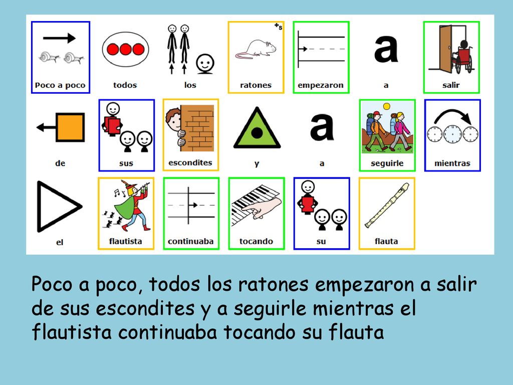 Poco a poco, todos los ratones empezaron a salir de sus escondites y a seguirle mientras el flautista continuaba tocando su flauta