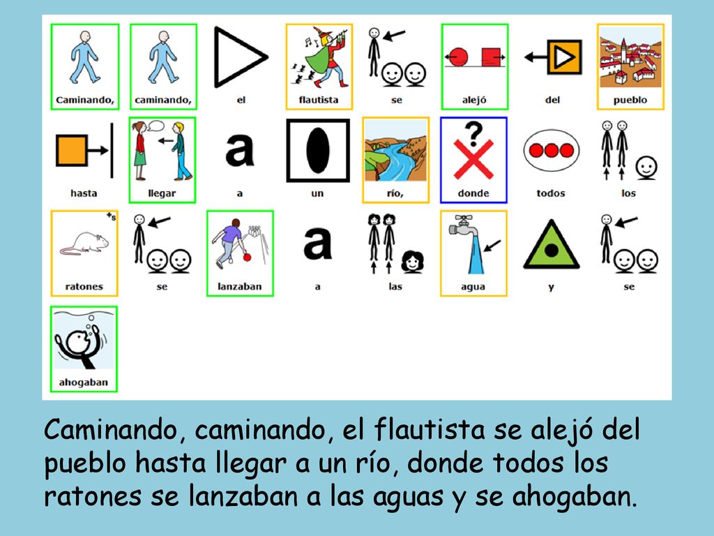 Caminando, caminando, el flautista se alejó del pueblo hasta llegar a un río, donde todos los ratones se lanzaban a las aguas y se ahogaban.