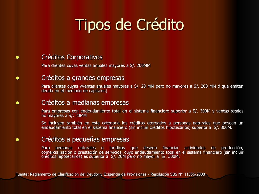 Tipos de Crédito Créditos Corporativos