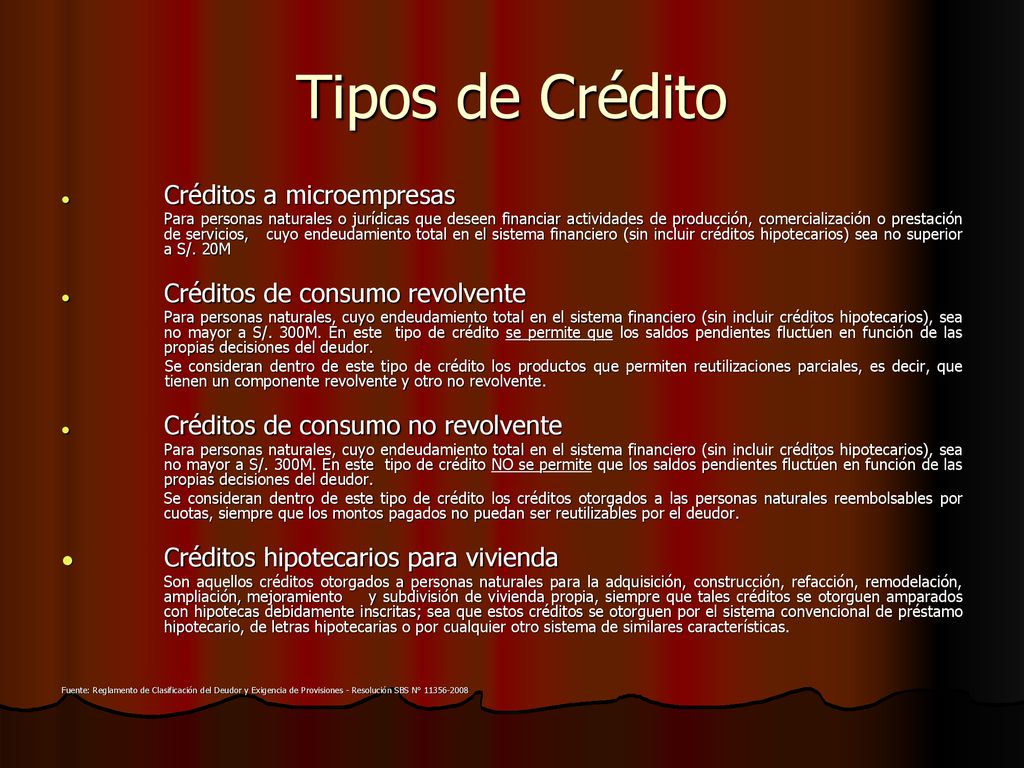 Tipos de Crédito Créditos hipotecarios para vivienda