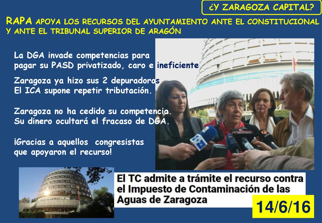 ¿Y ZARAGOZA CAPITAL RAPA APOYA LOS RECURSOS DEL AYUNTAMIENTO ANTE EL CONSTITUCIONAL Y ANTE EL TRIBUNAL SUPERIOR DE ARAGÓN.