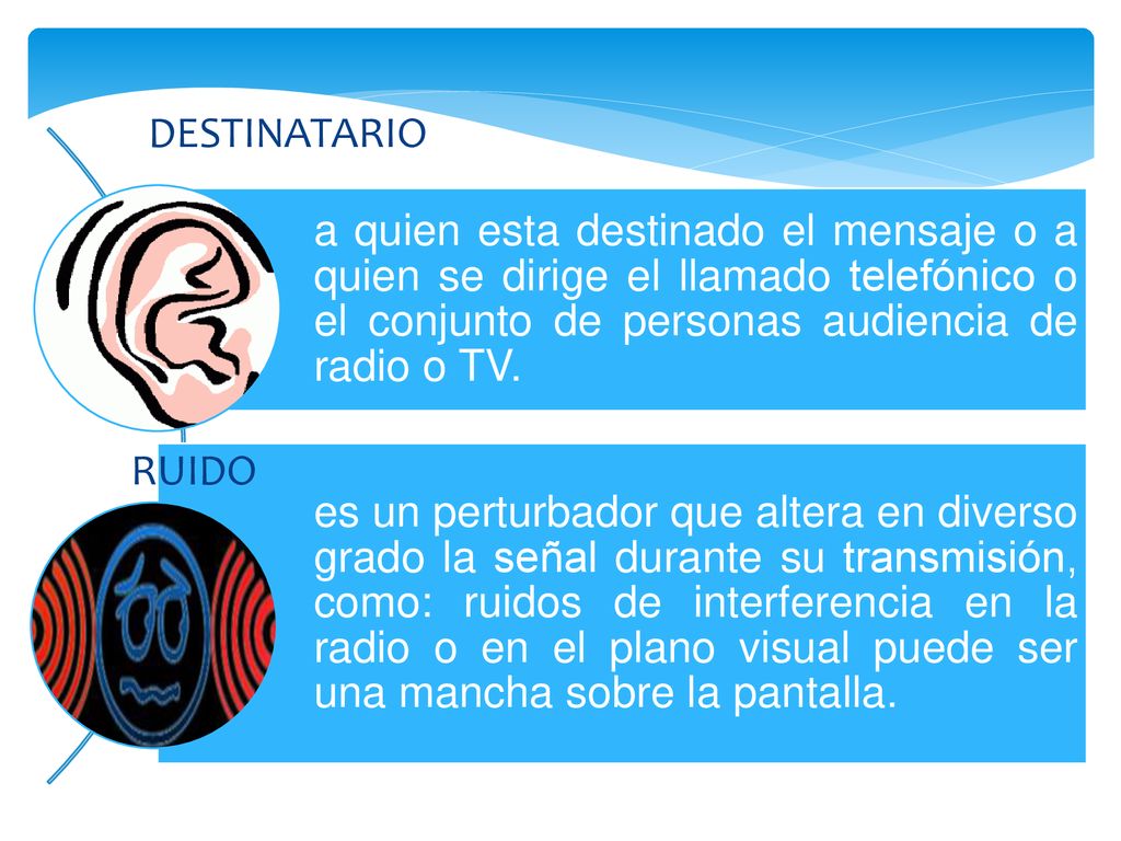 DESTINATARIO a quien esta destinado el mensaje o a quien se dirige el llamado telefónico o el conjunto de personas audiencia de radio o TV.