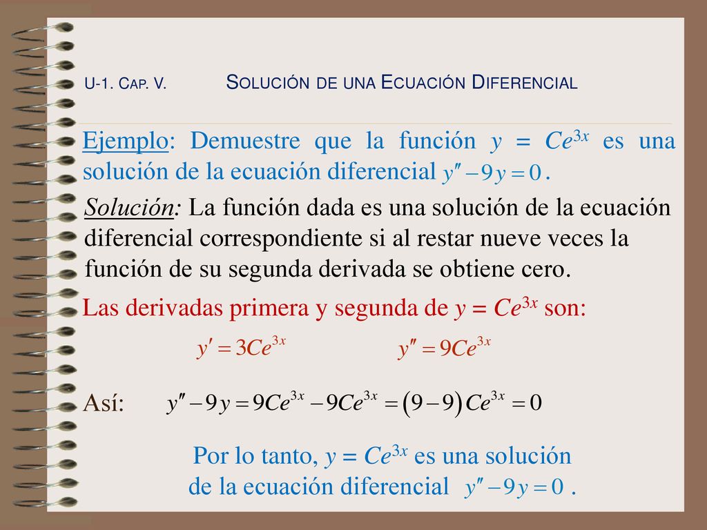 Las derivadas primera y segunda de y = Ce3x son:
