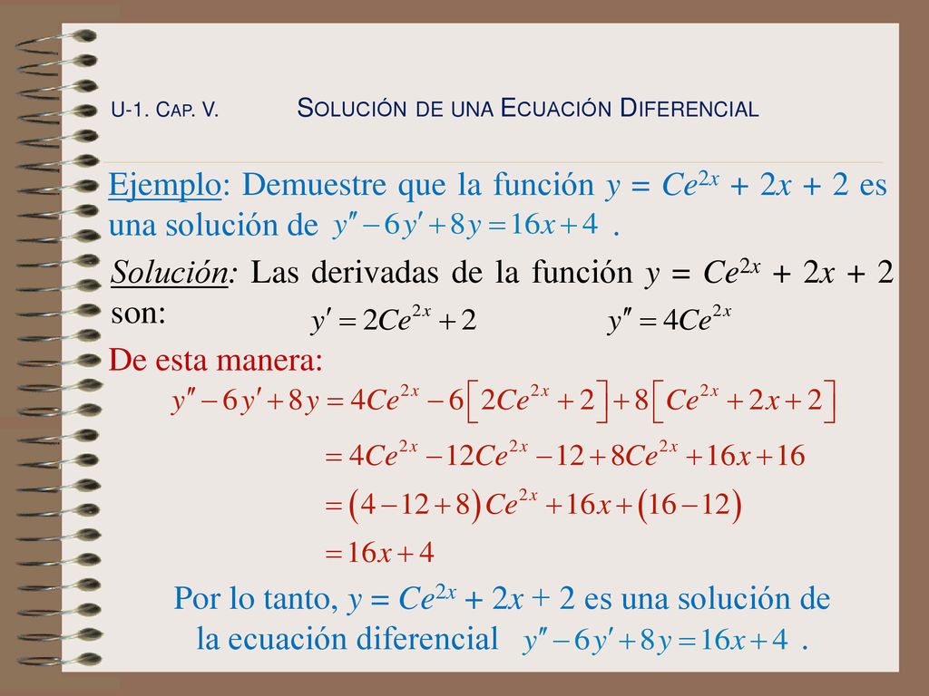 Solución: Las derivadas de la función y = Ce2x + 2x + 2 son: