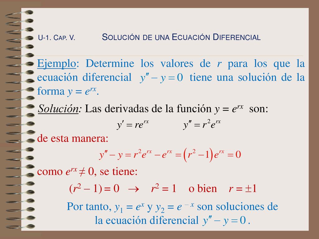 Solución: Las derivadas de la función y = erx son: