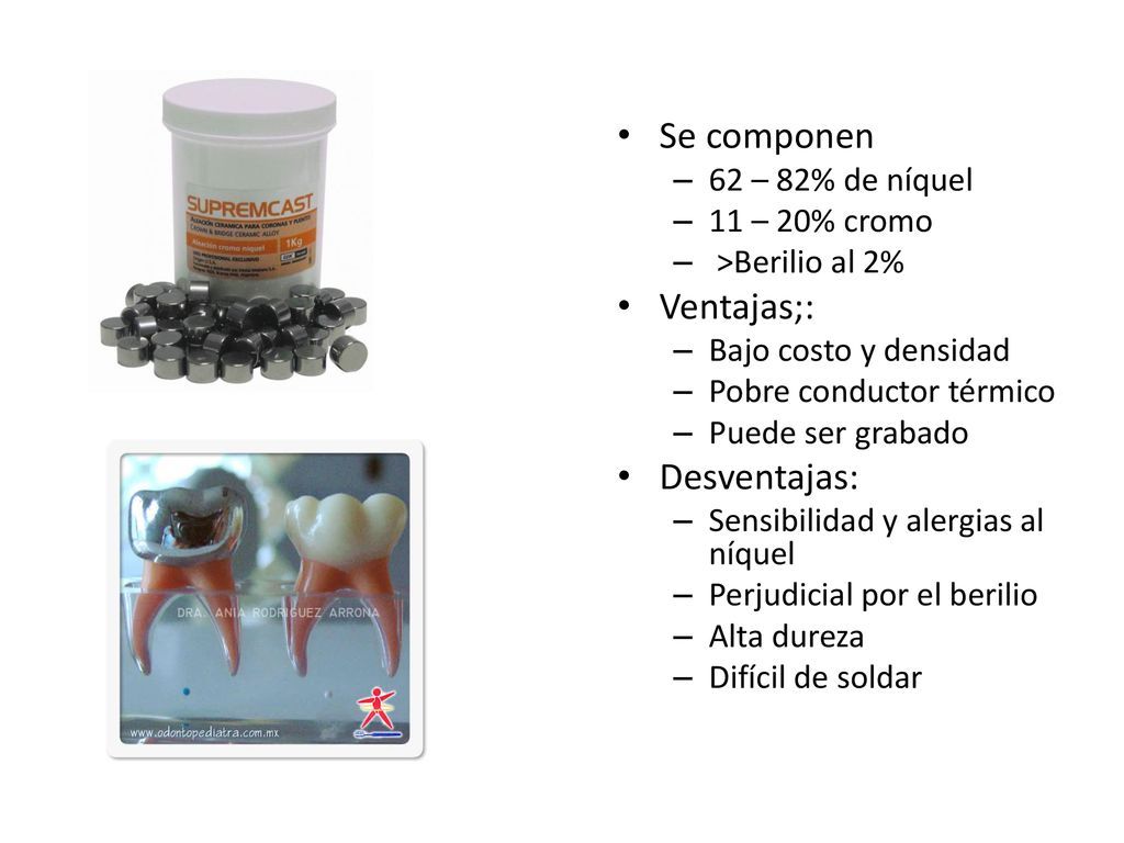 Se componen Ventajas;: Desventajas: 62 – 82% de níquel 11 – 20% cromo