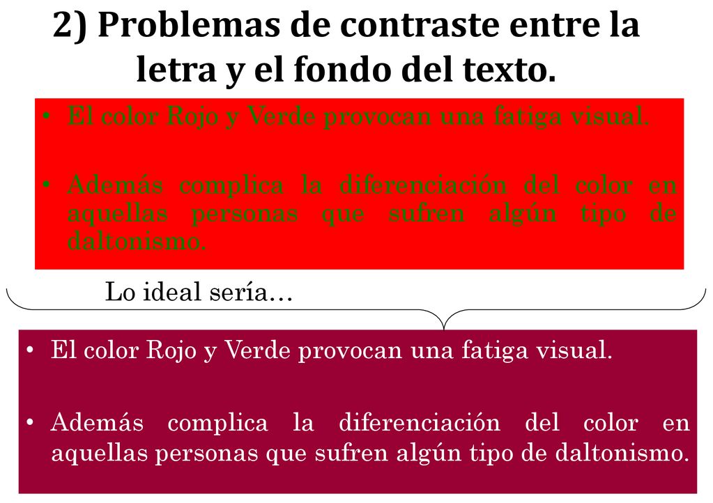 2) Problemas de contraste entre la letra y el fondo del texto.