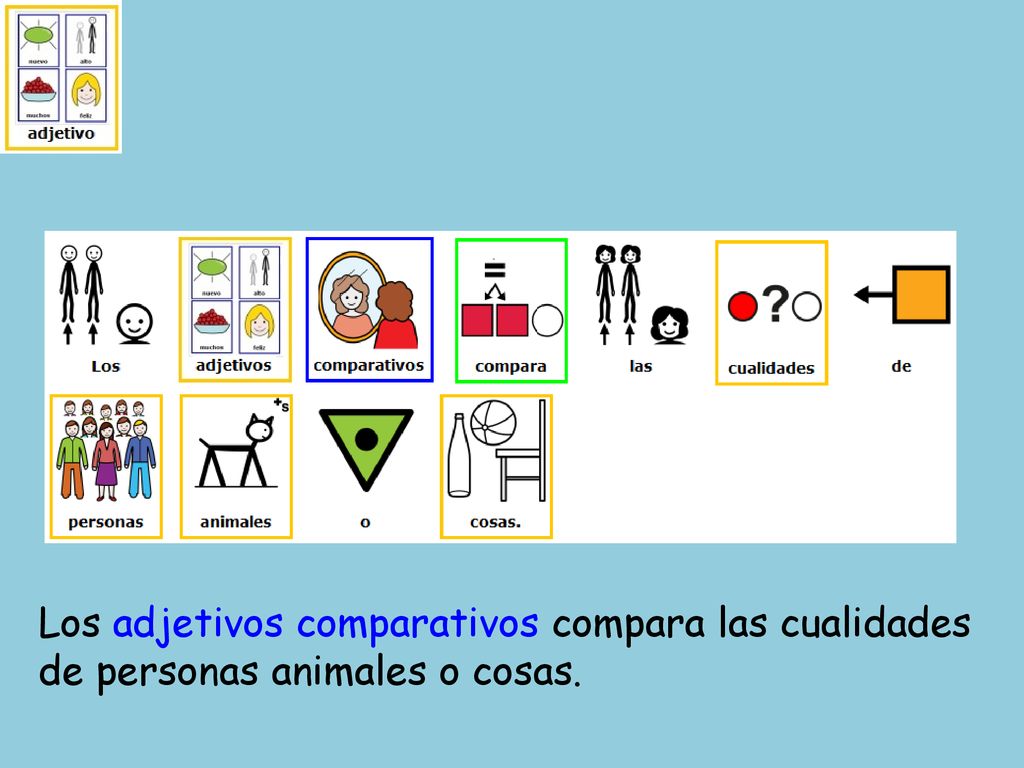 Los adjetivos comparativos compara las cualidades de personas animales o cosas.