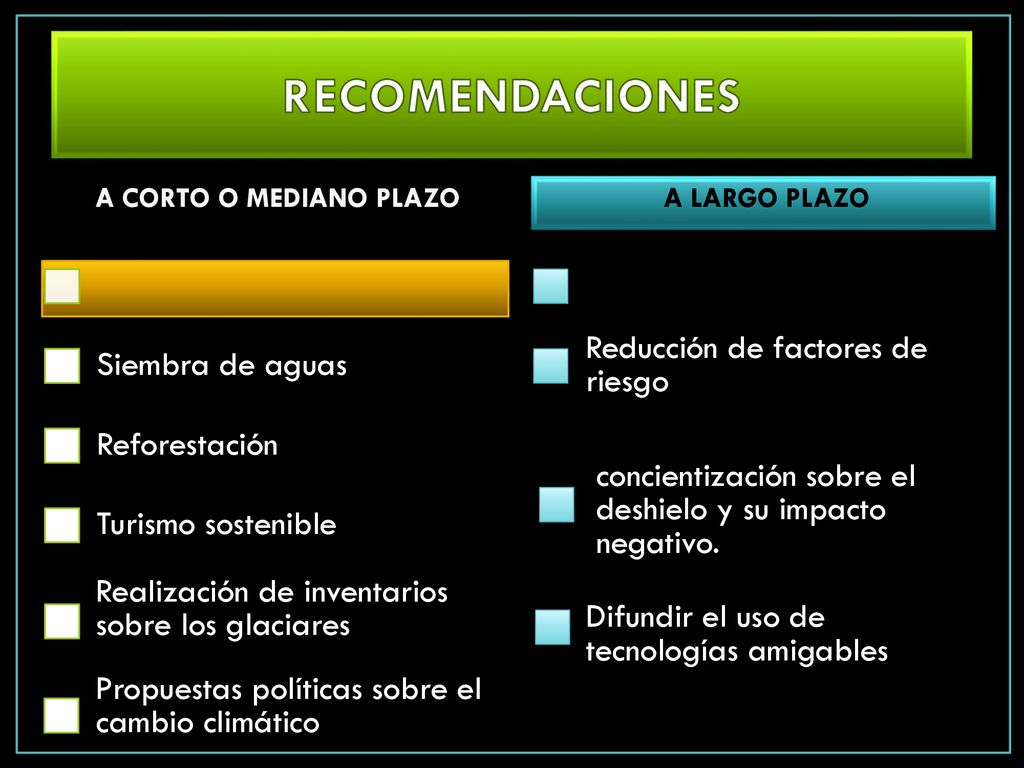 RECOMENDACIONES Reducción de factores de riesgo Siembra de aguas