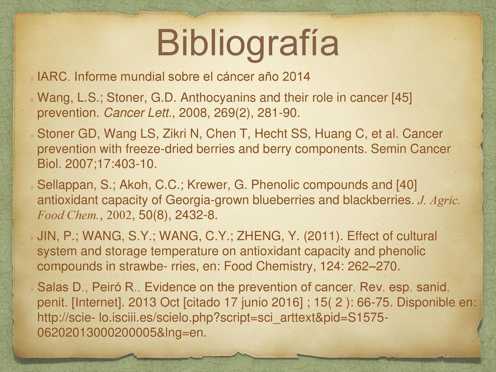 Bibliografía IARC. Informe mundial sobre el cáncer año 2014
