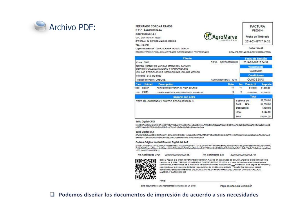 Archivo PDF: Podemos diseñar los documentos de impresión de acuerdo a sus necesidades
