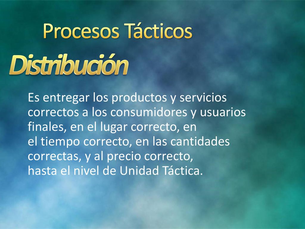 Distribución Procesos Tácticos Es entregar los productos y servicios