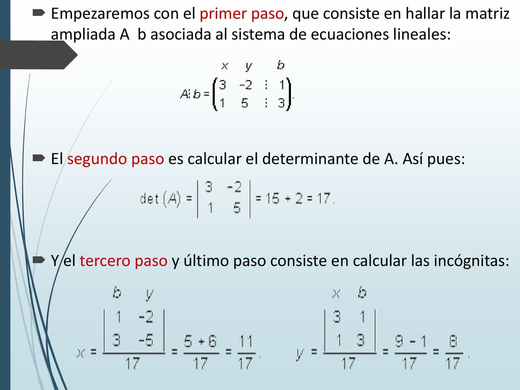 Empezaremos con el primer paso, que consiste en hallar la matriz ampliada A b asociada al sistema de ecuaciones lineales: