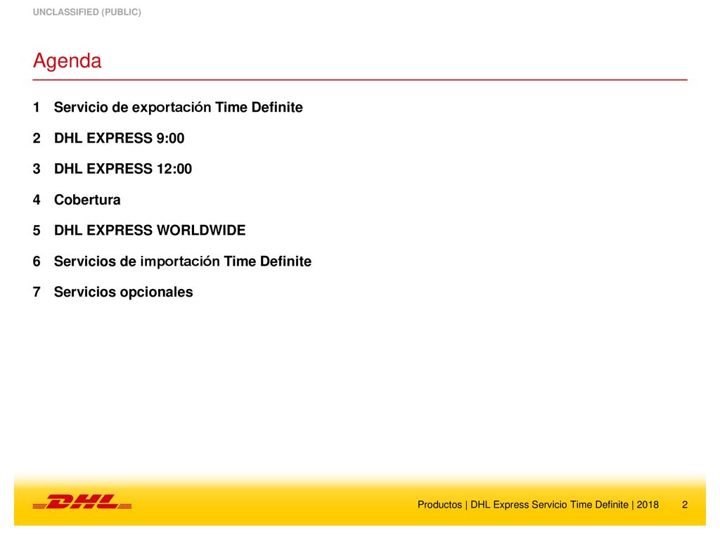 Agenda Servicio de exportación Time Definite DHL EXPRESS 9:00