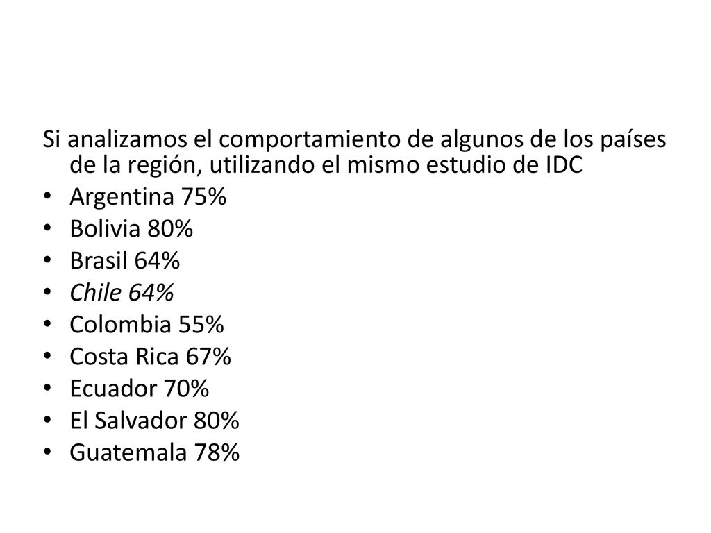 Si analizamos el comportamiento de algunos de los países de la región, utilizando el mismo estudio de IDC