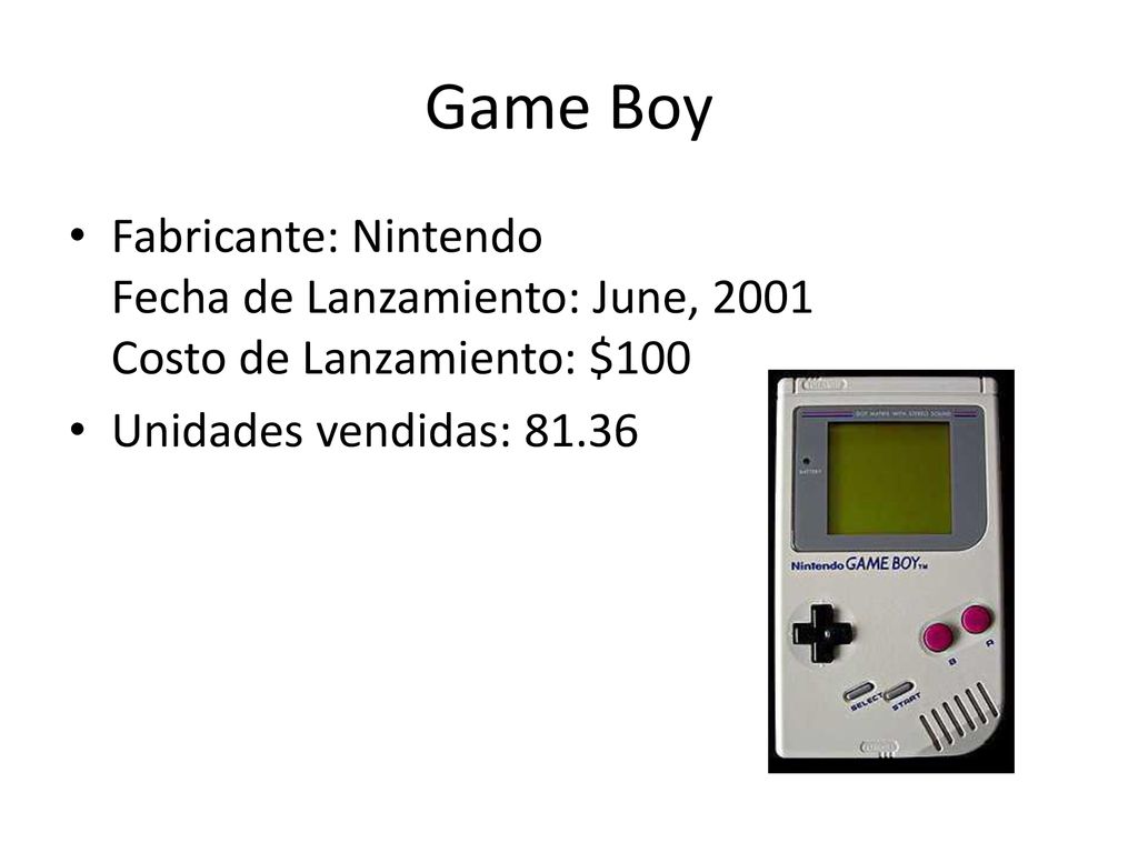 Game Boy Fabricante: Nintendo Fecha de Lanzamiento: June, 2001 Costo de Lanzamiento: $100.