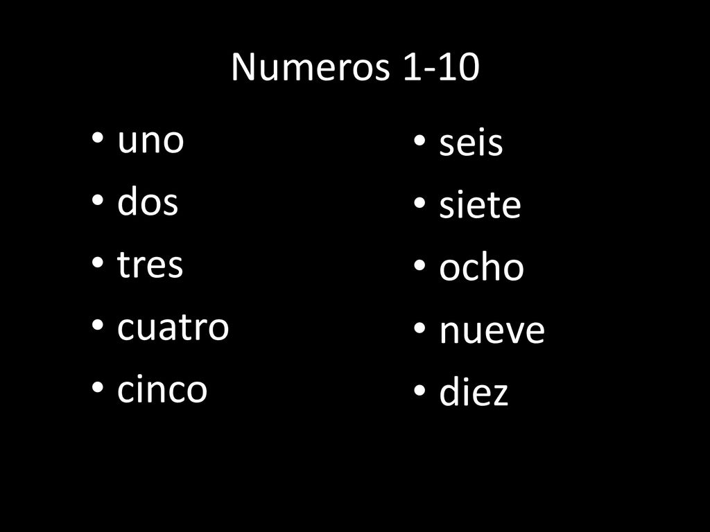 Numeros 1-10 uno dos tres cuatro cinco seis siete ocho nueve diez