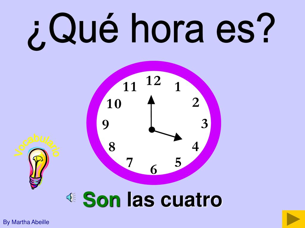 ¿Qué hora es Vocabulario Son las cuatro By Martha Abeille
