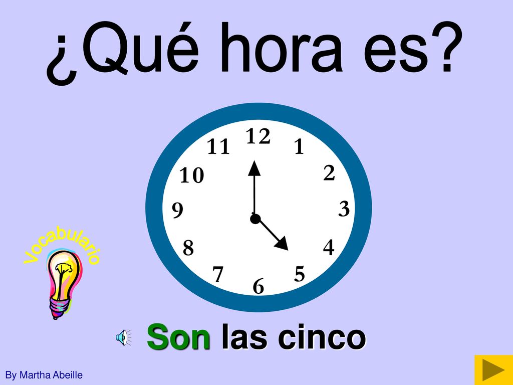 ¿Qué hora es Vocabulario Son las cinco By Martha Abeille