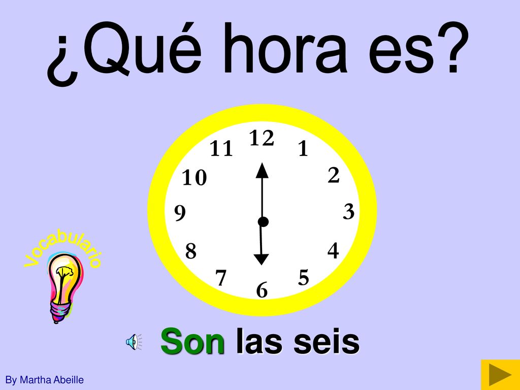 ¿Qué hora es Vocabulario Son las seis By Martha Abeille