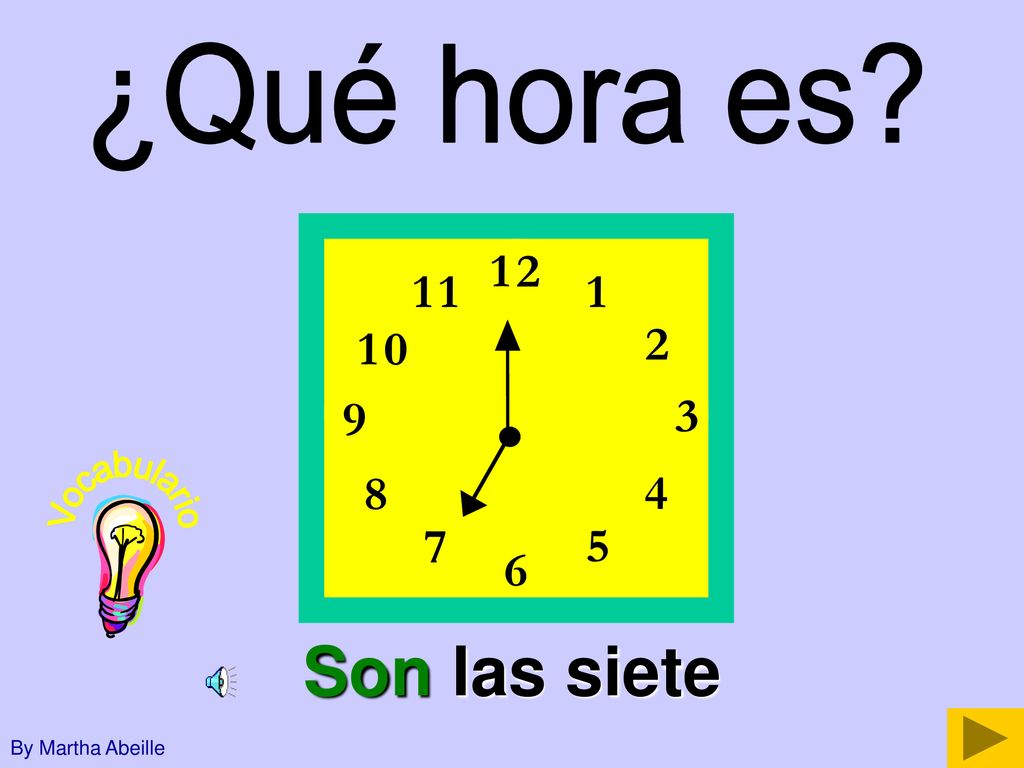 ¿Qué hora es Vocabulario Son las siete By Martha Abeille