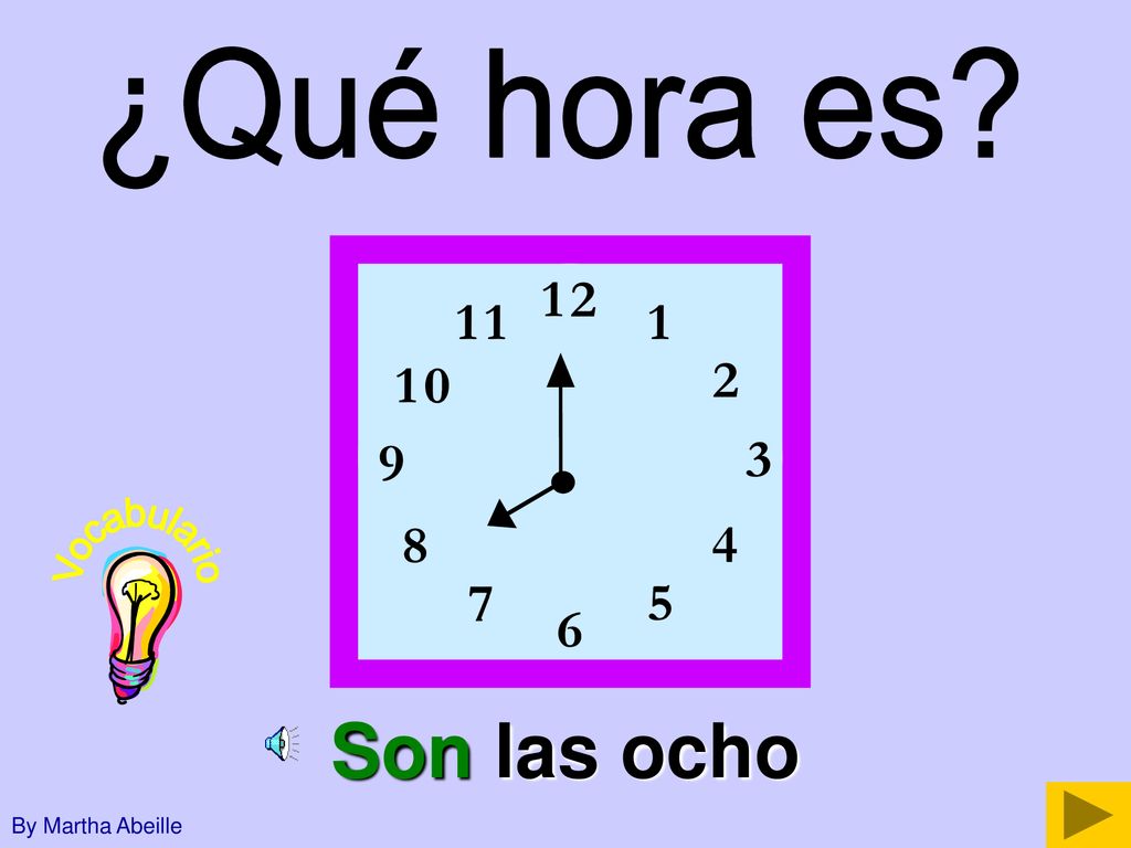 ¿Qué hora es Vocabulario Son las ocho By Martha Abeille