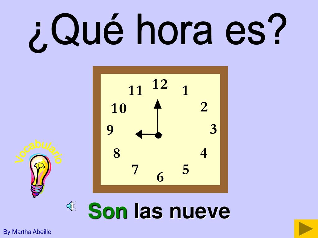 ¿Qué hora es Vocabulario Son las nueve By Martha Abeille