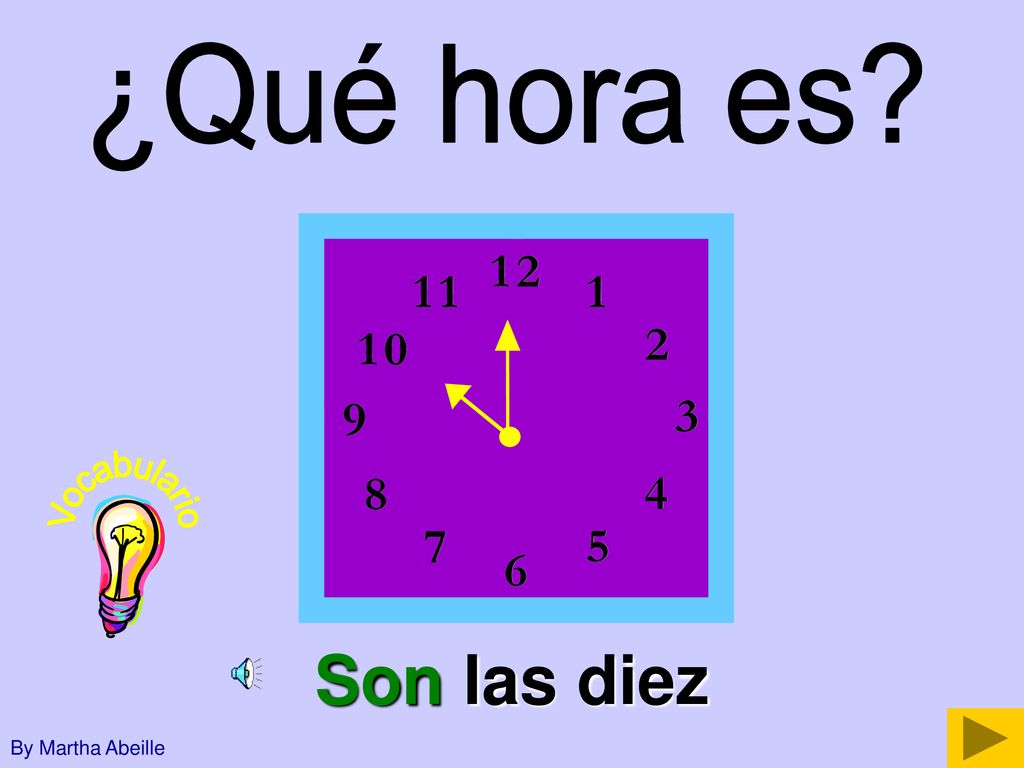 ¿Qué hora es Vocabulario Son las diez By Martha Abeille