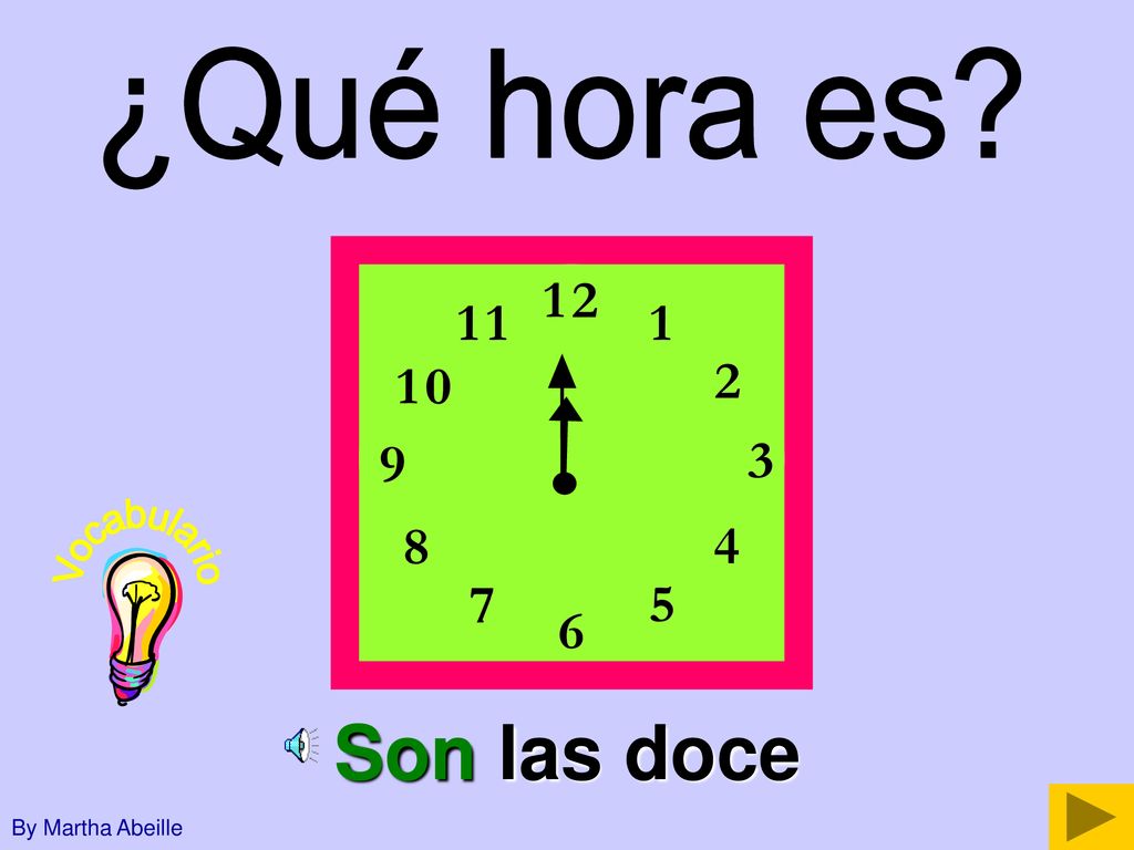 ¿Qué hora es Vocabulario Son las doce By Martha Abeille