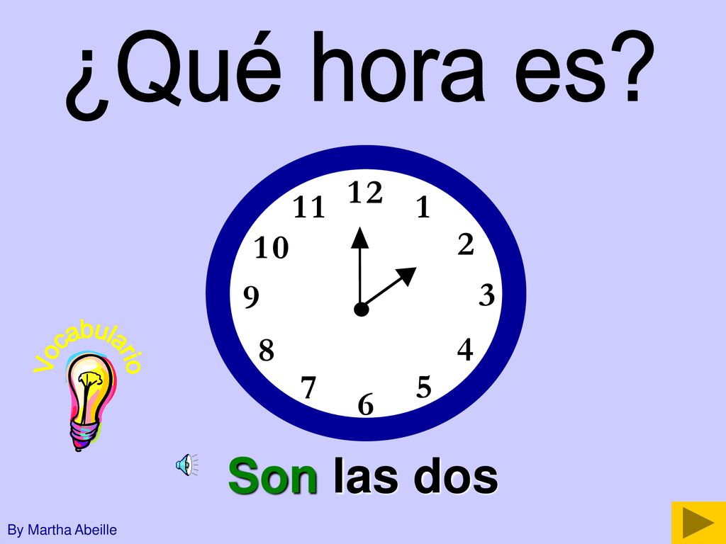 ¿Qué hora es Vocabulario Son las dos By Martha Abeille