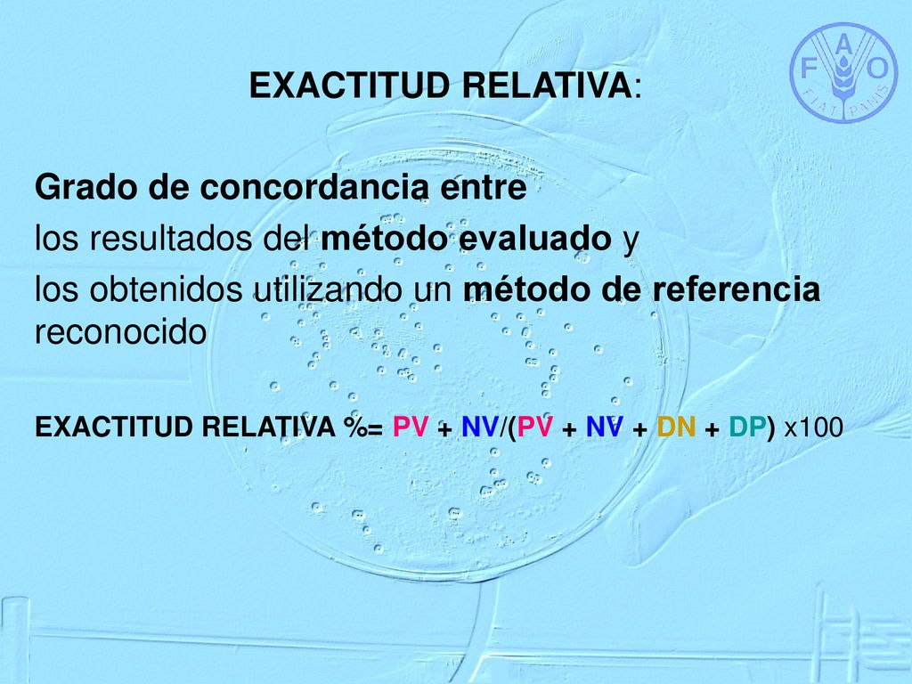 Grado de concordancia entre los resultados del método evaluado y