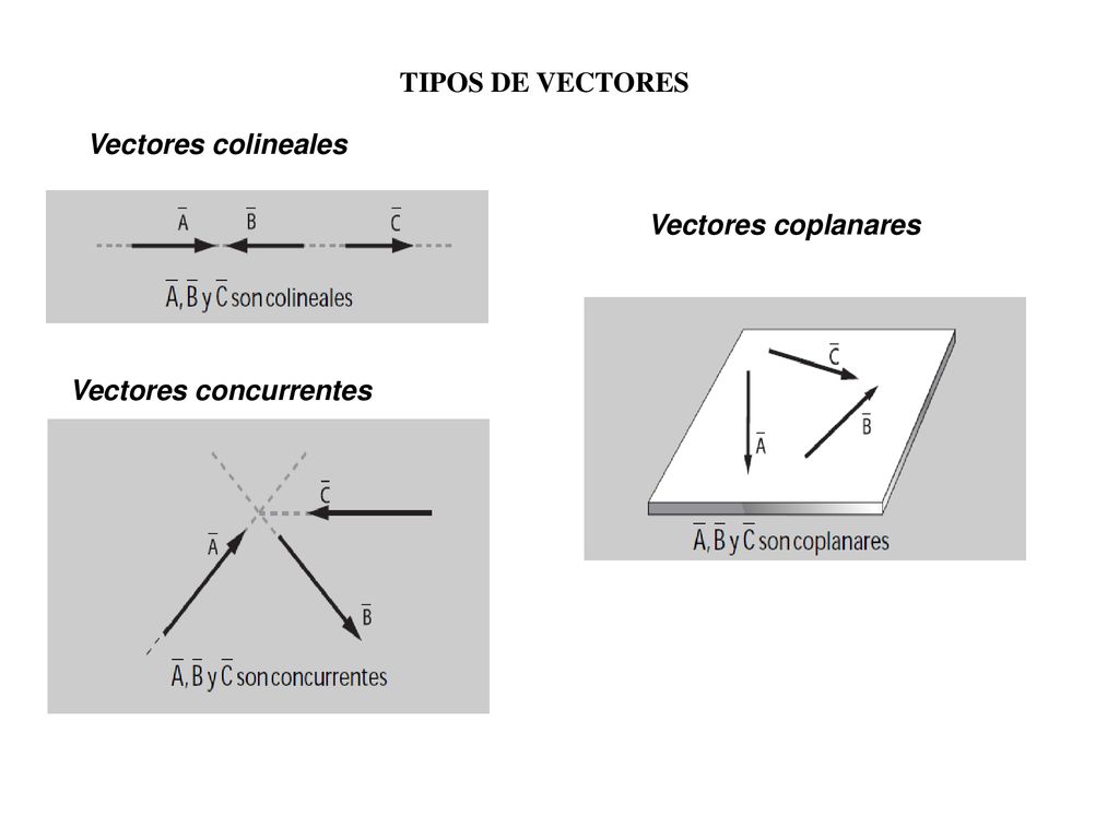 TIPOS DE VECTORES Vectores colineales Vectores coplanares Vectores concurrentes