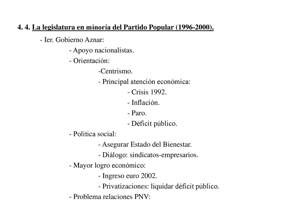 4. 4. La legislatura en minoría del Partido Popular ( ).