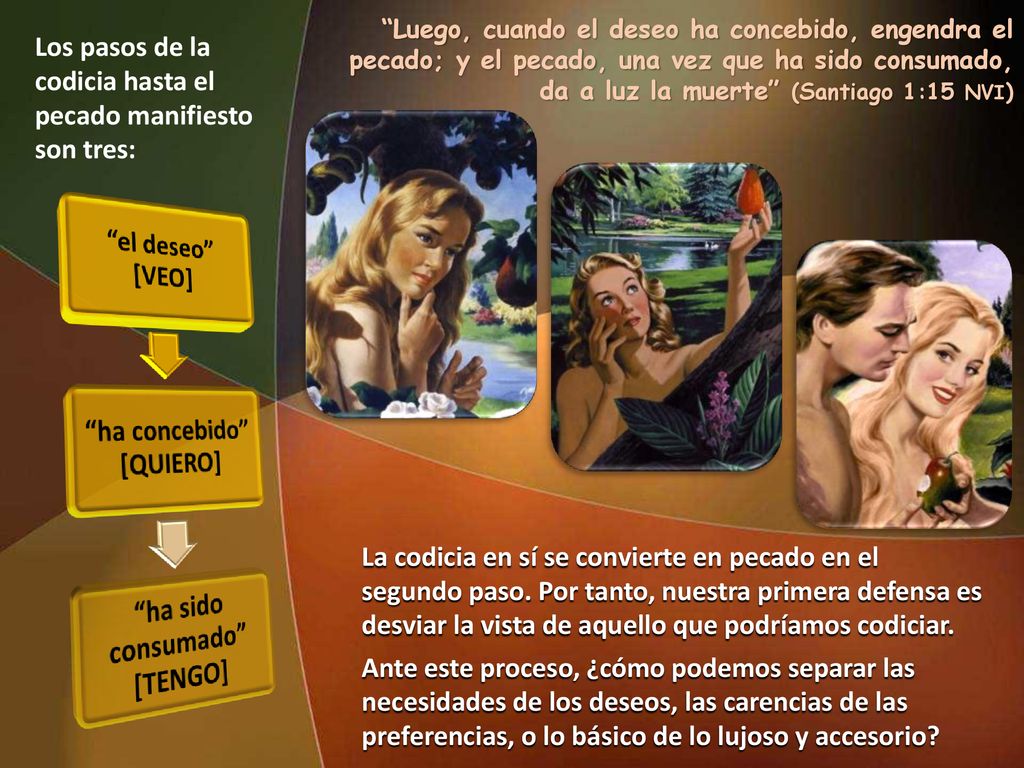 Los pasos de la codicia hasta el pecado manifiesto son tres: