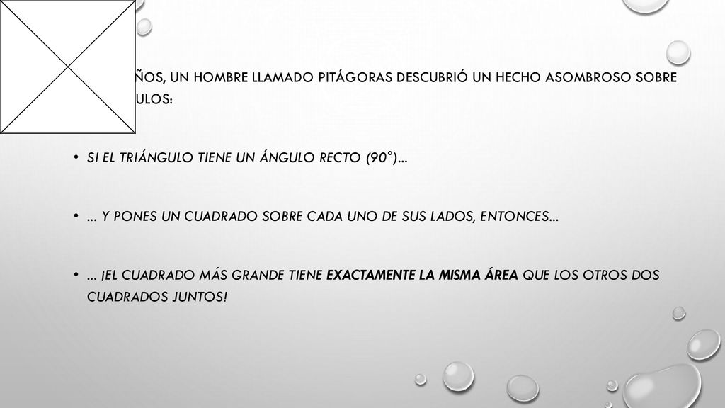 Hace años, un hombre llamado Pitágoras descubrió un hecho asombroso sobre triángulos: