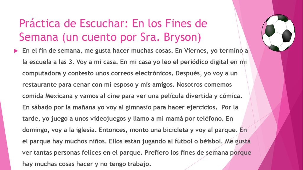Práctica de Escuchar: En los Fines de Semana (un cuento por Sra