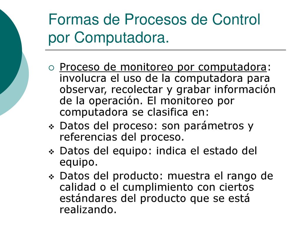 Formas de Procesos de Control por Computadora.