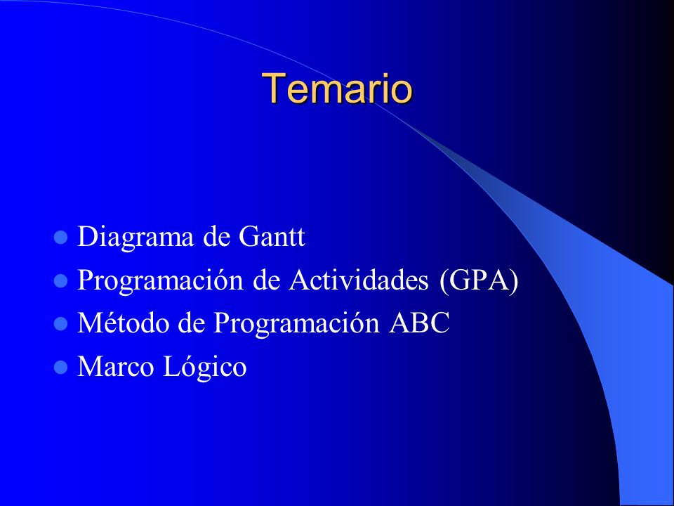 Temario Diagrama de Gantt Programación de Actividades (GPA)