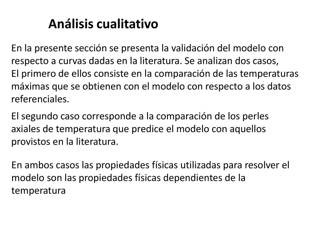 Análisis cualitativo En la presente sección se presenta la validación del modelo con respecto a curvas dadas en la literatura. Se analizan dos casos,