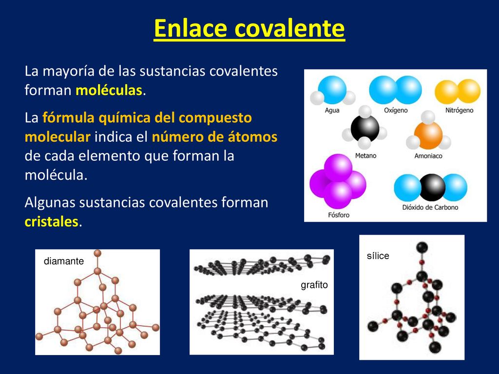 Enlace covalente La mayoría de las sustancias covalentes forman moléculas.