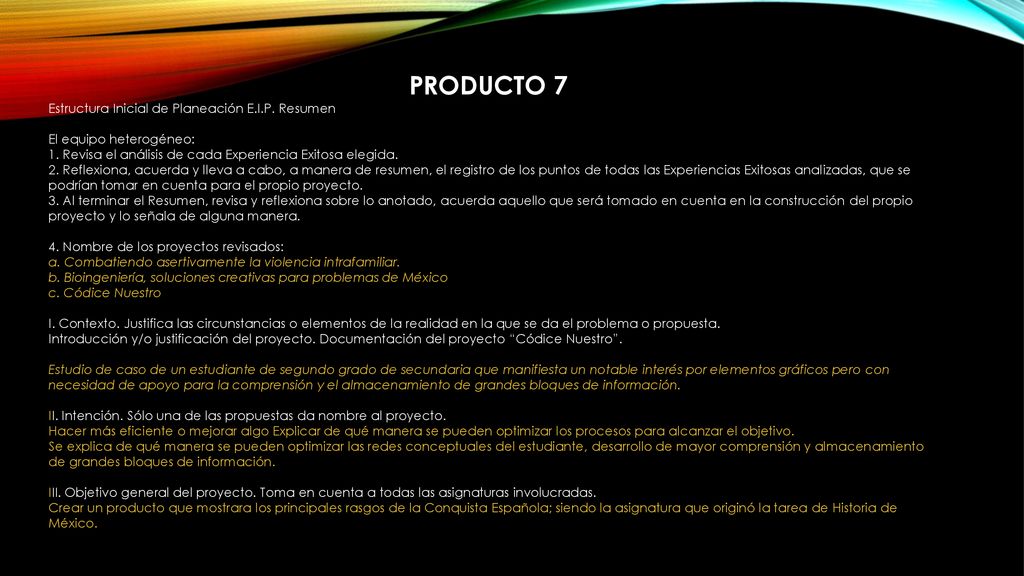 PRODUCTO 7 Estructura Inicial de Planeación E.I.P. Resumen