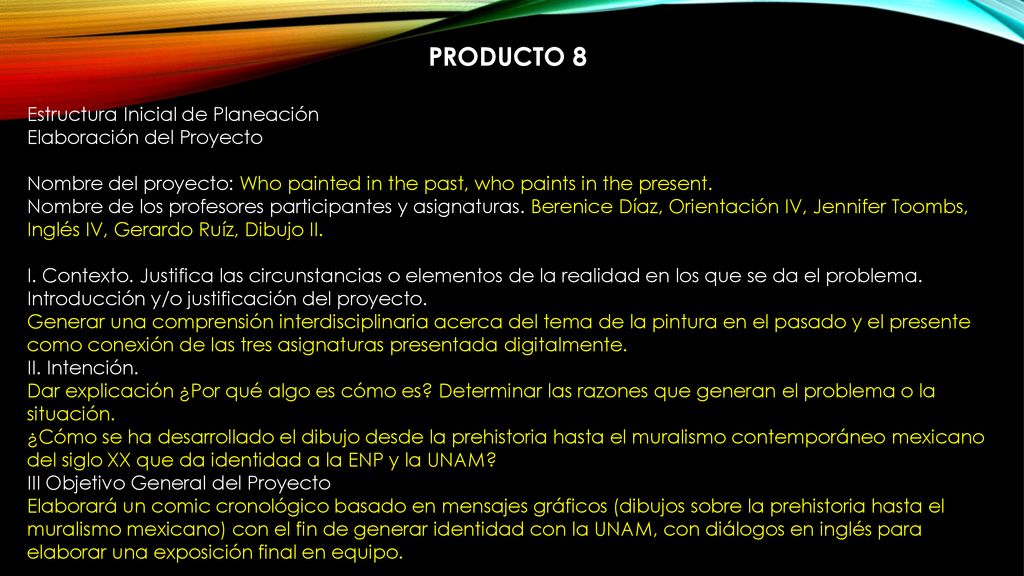 PRODUCTO 8 Estructura Inicial de Planeación Elaboración del Proyecto