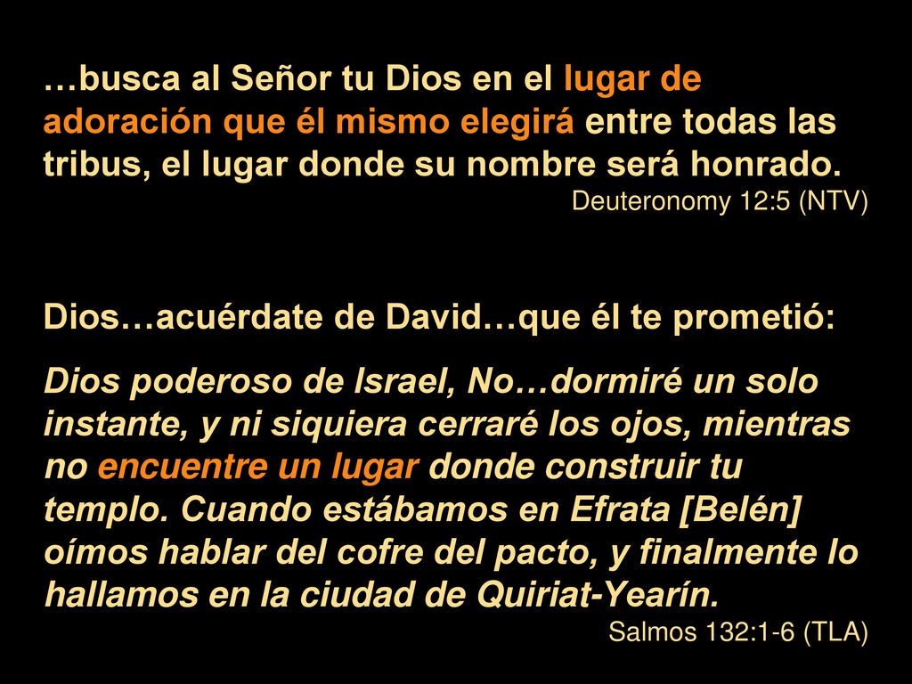 …busca al Señor tu Dios en el lugar de adoración que él mismo elegirá entre todas las tribus, el lugar donde su nombre será honrado.